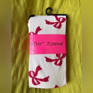 Betsey Johnson Pink and White Bow Tights M/L NEW WITH TAG